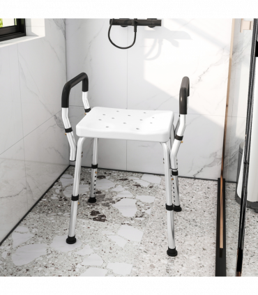 HOMCOM Rust-Free Aluminium Bath Chair with Adjustable Height, White