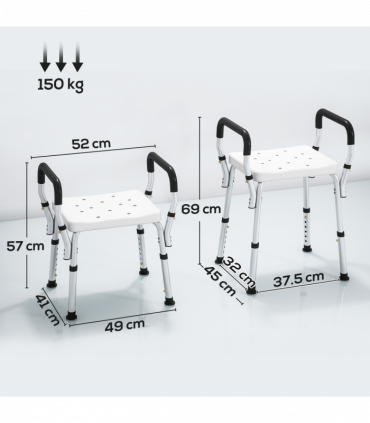 HOMCOM Rust-Free Aluminium Bath Chair with Adjustable Height, White