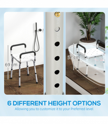 HOMCOM Rust-Free Aluminium Bath Chair with Adjustable Height, White