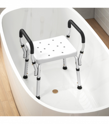 HOMCOM Rust-Free Aluminium Bath Chair with Adjustable Height, White