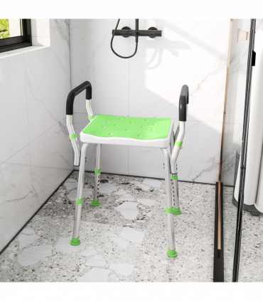 HOMCOM Rust-Free Aluminium Bath Chair with Adjustable Height, Green