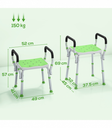 HOMCOM Rust-Free Aluminium Bath Chair with Adjustable Height, Green