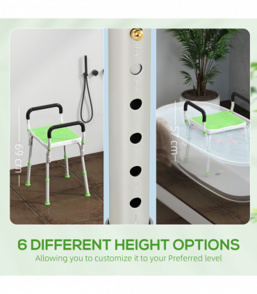 HOMCOM Rust-Free Aluminium Bath Chair with Adjustable Height, Green