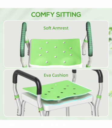 HOMCOM Rust-Free Aluminium Bath Chair with Adjustable Height, Green