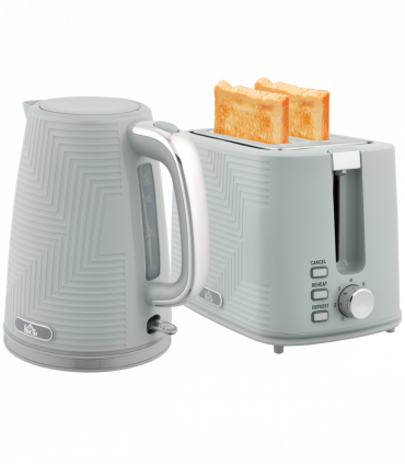 HOMCOM 1.7L 3000W Rapid Boil Kettle and 2 Slice Toaster Set Crumb Tray Grey
