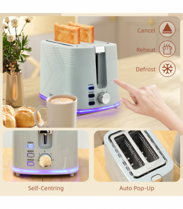 HOMCOM 1.7L 3000W Rapid Boil Kettle and 2 Slice Toaster Set Crumb Tray Grey