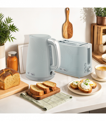 HOMCOM 1.7L 3000W Rapid Boil Kettle and 2 Slice Toaster Set Crumb Tray Grey