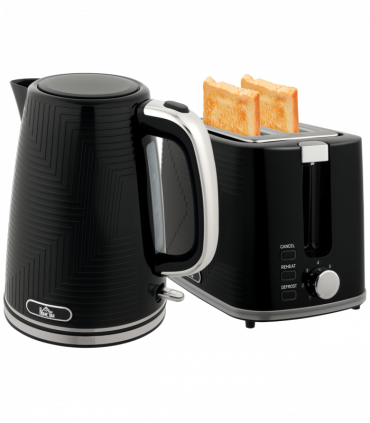 HOMCOM 1.7L 3000W Rapid Boil Kettle and 2 Slice Toaster Set Crumb Tray Black