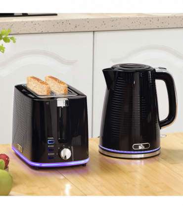 HOMCOM 1.7L 3000W Rapid Boil Kettle and 2 Slice Toaster Set Crumb Tray Black