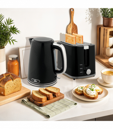 HOMCOM 1.7L 3000W Rapid Boil Kettle and 2 Slice Toaster Set Crumb Tray Black