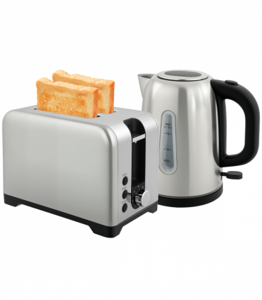 HOMCOM 1.7L 3000W Rapid Boil Jug Kettle and 2-Slice Toaster Set, Silver Tone