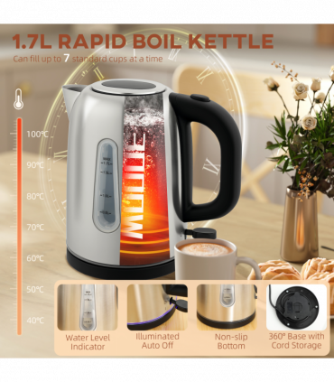 HOMCOM 1.7L 3000W Rapid Boil Jug Kettle and 2-Slice Toaster Set, Silver Tone