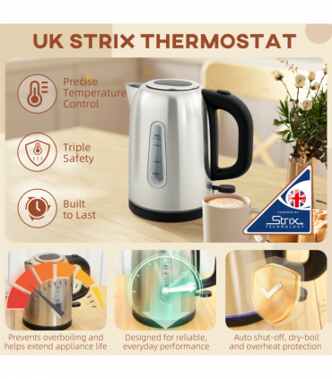 HOMCOM 1.7L 3000W Rapid Boil Jug Kettle and 2-Slice Toaster Set, Silver Tone