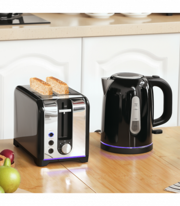 HOMCOM 1.7L 3000W Rapid Boil Jug Kettle and 2-Slice Toaster Set, Black