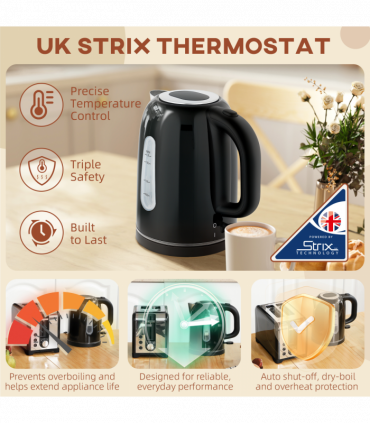 HOMCOM 1.7L 3000W Rapid Boil Jug Kettle and 2-Slice Toaster Set, Black