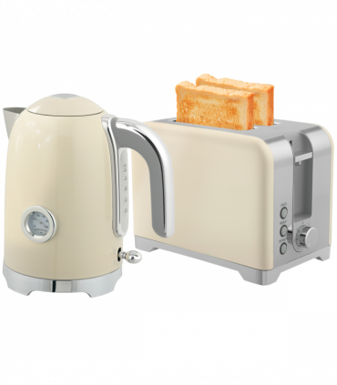 HOMCOM Kettle and Toaster Set with Temperature Gauge, Crumb Tray, Cream