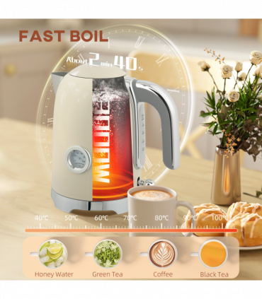 HOMCOM Kettle and Toaster Set with Temperature Gauge, Crumb Tray, Cream