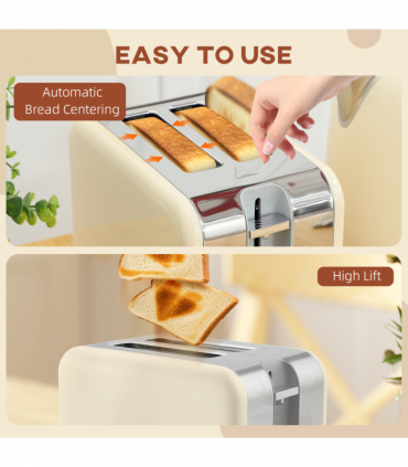 HOMCOM Kettle and Toaster Set with Temperature Gauge, Crumb Tray, Cream