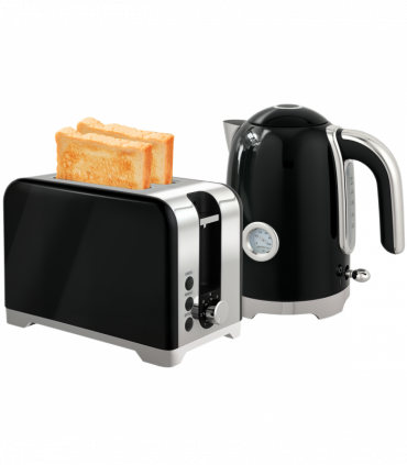 HOMCOM Kettle and Toaster Set with Temperature Gauge, Crumb Tray, Black