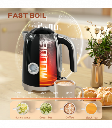 HOMCOM Kettle and Toaster Set with Temperature Gauge, Crumb Tray, Black