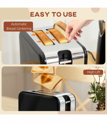 HOMCOM Kettle and Toaster Set with Temperature Gauge, Crumb Tray, Black