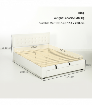 HOMCOM King Size Bed Frame with Storage and Adjustable Headboard, Cream