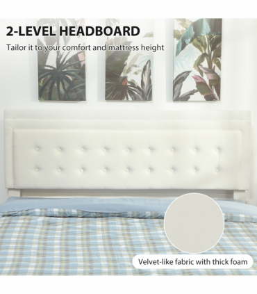 HOMCOM King Size Bed Frame with Storage and Adjustable Headboard, Cream