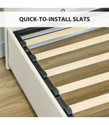 HOMCOM King Size Bed Frame with Storage and Adjustable Headboard, Cream