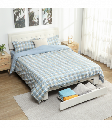 HOMCOM King Size Bed Frame with Storage and Adjustable Headboard, Cream