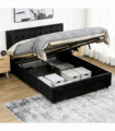 HOMCOM King Size Bed Frame with Storage and Adjustable Headboard, Black