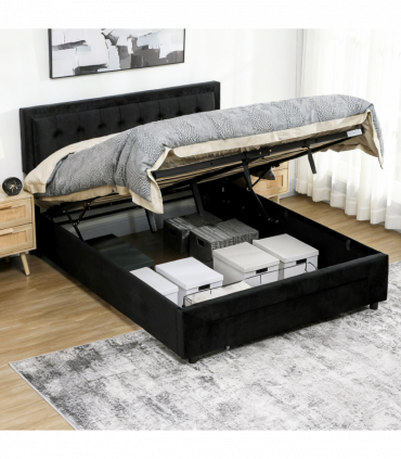 HOMCOM King Size Bed Frame with Storage and Adjustable Headboard, Black