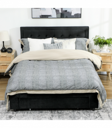 HOMCOM King Size Bed Frame with Storage and Adjustable Headboard, Black