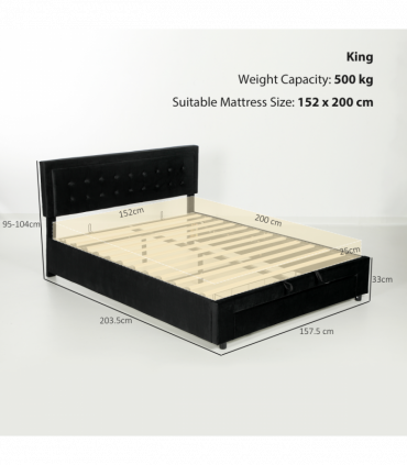 HOMCOM King Size Bed Frame with Storage and Adjustable Headboard, Black