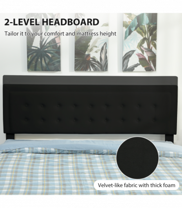 HOMCOM King Size Bed Frame with Storage and Adjustable Headboard, Black