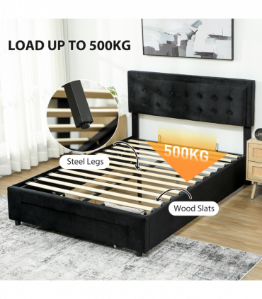 HOMCOM King Size Bed Frame with Storage and Adjustable Headboard, Black