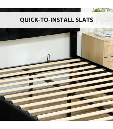 HOMCOM King Size Bed Frame with Storage and Adjustable Headboard, Black