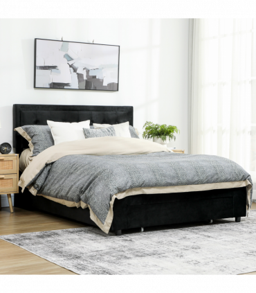 HOMCOM King Size Bed Frame with Storage and Adjustable Headboard, Black