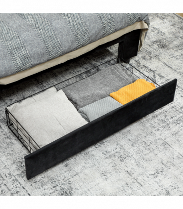 HOMCOM King Size Bed Frame with Storage and Adjustable Headboard, Black