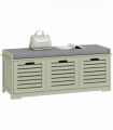 HOMCOM 3-Door Shoe Storage Bench Cushion Seat Slatted Doors, Green