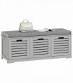 HOMCOM 3-Door Shoe Storage Bench Cushion Seat Slatted Doors, Grey