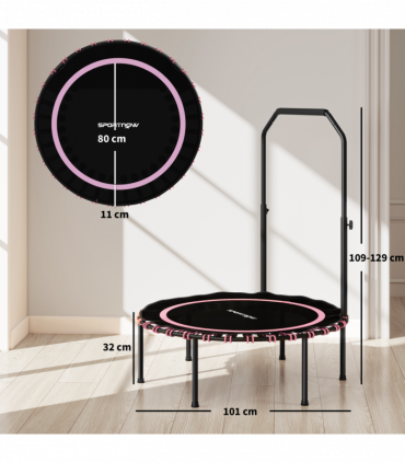 SPORTNOW 40'' Foldable Fitness Trampoline Rebounder with Handle, Pink