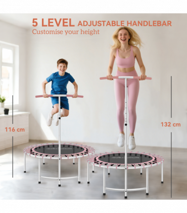 SPORTNOW 40" Fitness Trampoline with 5-Level Adjustable Handle, Pink