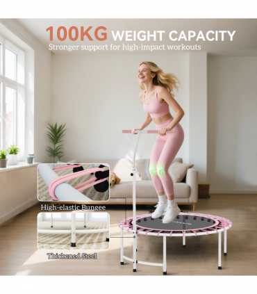 SPORTNOW 40" Fitness Trampoline with 5-Level Adjustable Handle, Pink