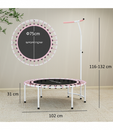 SPORTNOW 40" Fitness Trampoline with 5-Level Adjustable Handle, Pink