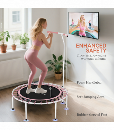 SPORTNOW 40" Fitness Trampoline with 5-Level Adjustable Handle, Pink