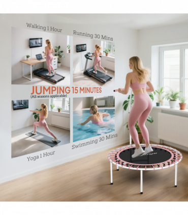 SPORTNOW 40" Fitness Trampoline with 5-Level Adjustable Handle, Pink