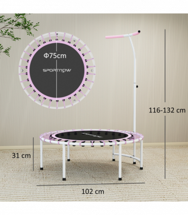 SPORTNOW 40" Fitness Trampoline with 5-Level Adjustable Handle, Purple