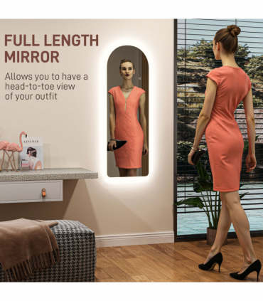 HOMCOM Full Length Wall Mirror with Lights Dimming and 3 Colour Adjustable