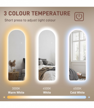 HOMCOM Full Length Wall Mirror with Lights Dimming and 3 Colour Adjustable