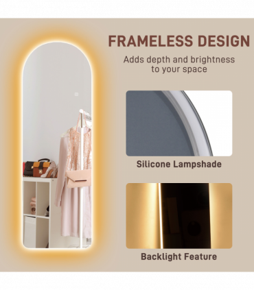 HOMCOM Full Length Wall Mirror with Lights Dimming and 3 Colour Adjustable